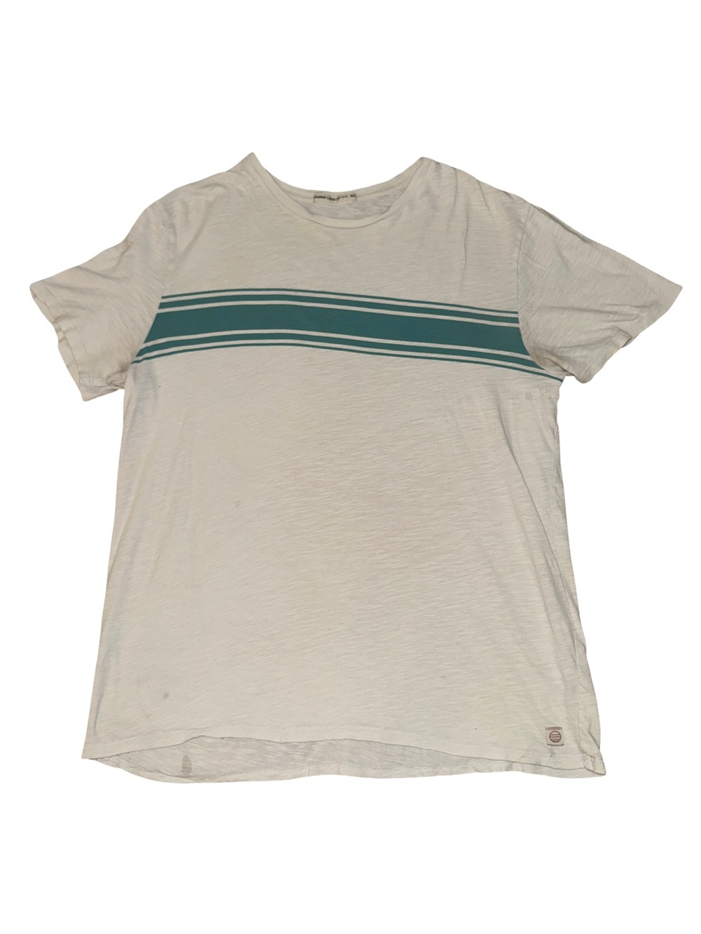 Marine Layer Men’s M/L White Teal Stripe Slub Cotton T Shirt Short Sleeve